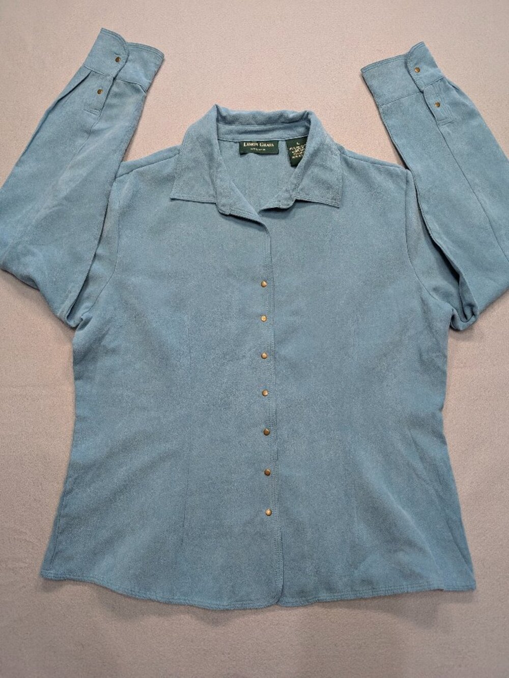 Lemon Grass Studio Women’s L Dusty Blue Faux Suede Snap Shirt Jacket
